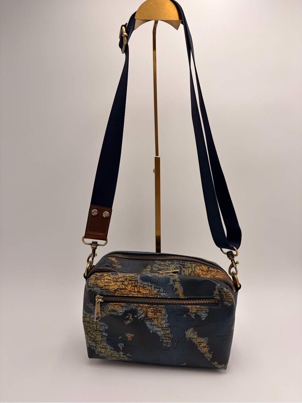 Patricia Nash Map Print Crossbody Bag Coated Canvas Leather Trim